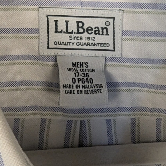 L.L. Bean size 17 dress shirt excellent quality light blue/green stripes - Picture 3 of 5
